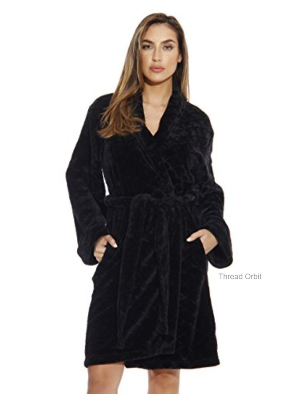 Women's Plush Fleece Robe with Tie Belt Shawl Collar Jacquard Bathrobe